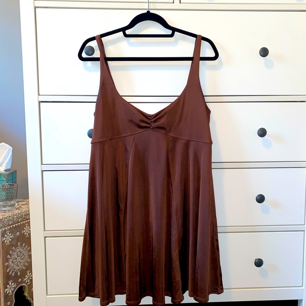 Silky brown flowy dress